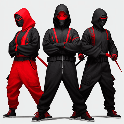 AI generated: Create an image of the main characters from "Money Heist" reimagined as ninjas. Each character shoul...