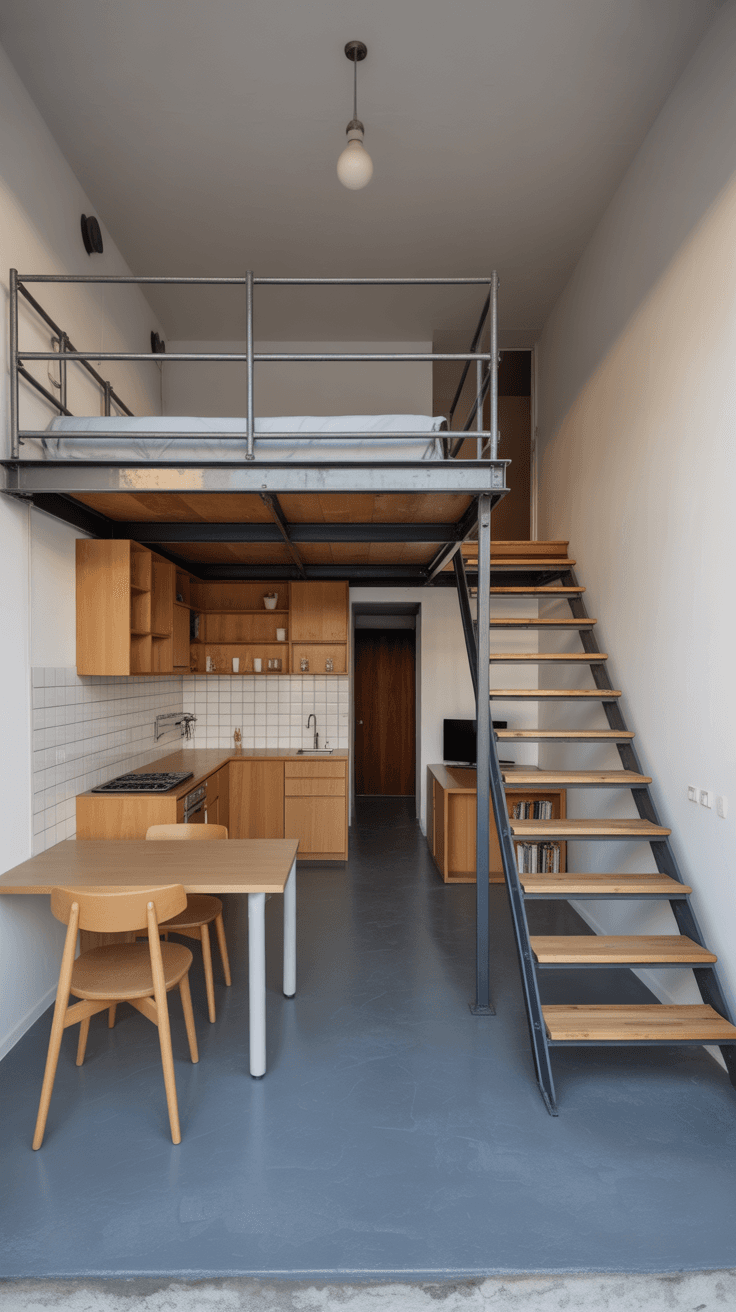 AI generated: The interior of a ground floor, two-story, single-room space in Kozani Greece, approximately 65m² th...