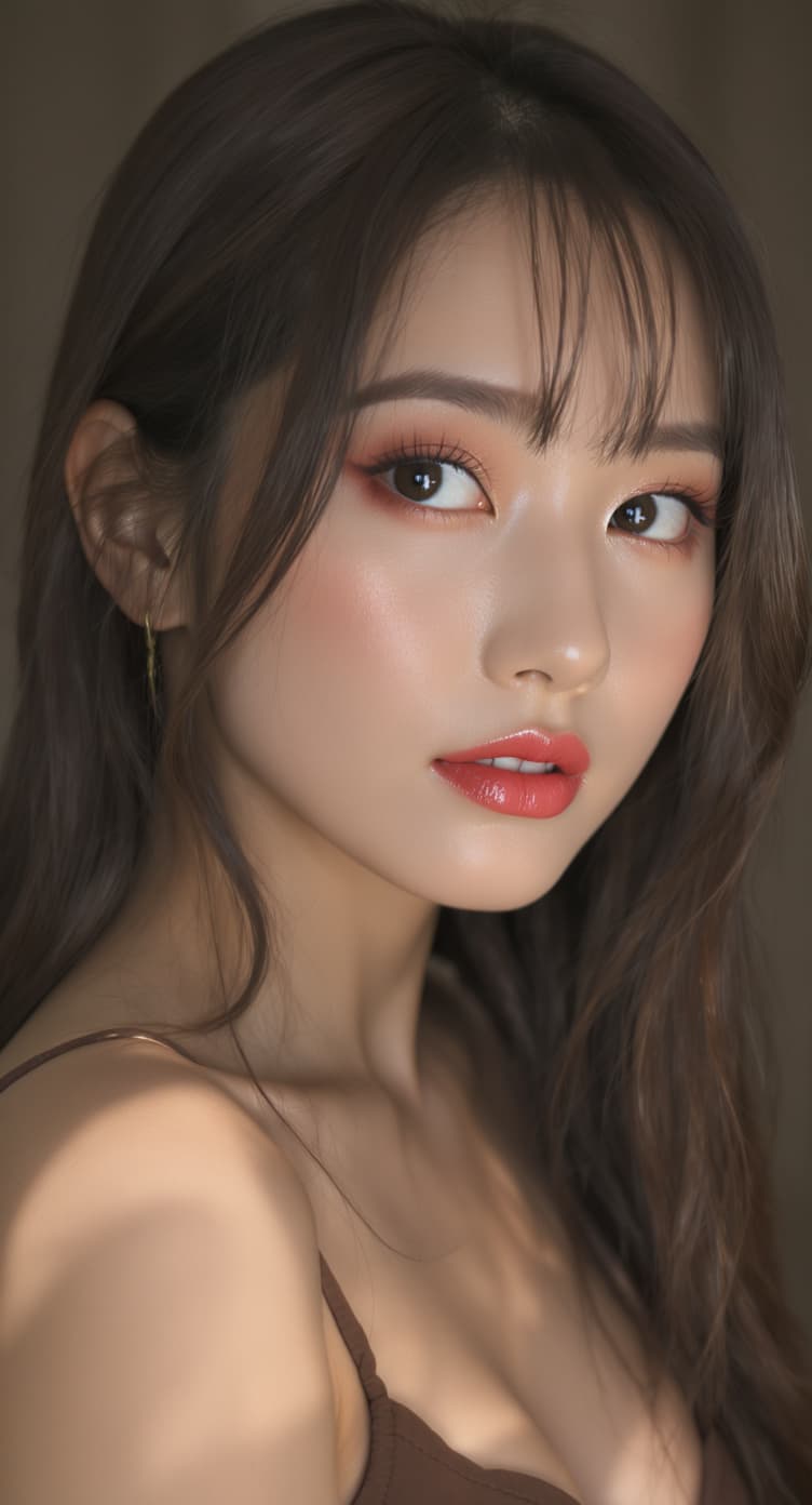 AI generated: A close-up of a 25-year-old Japanese girl singer idol makeup. Photography: "Captured with a 50mm len...