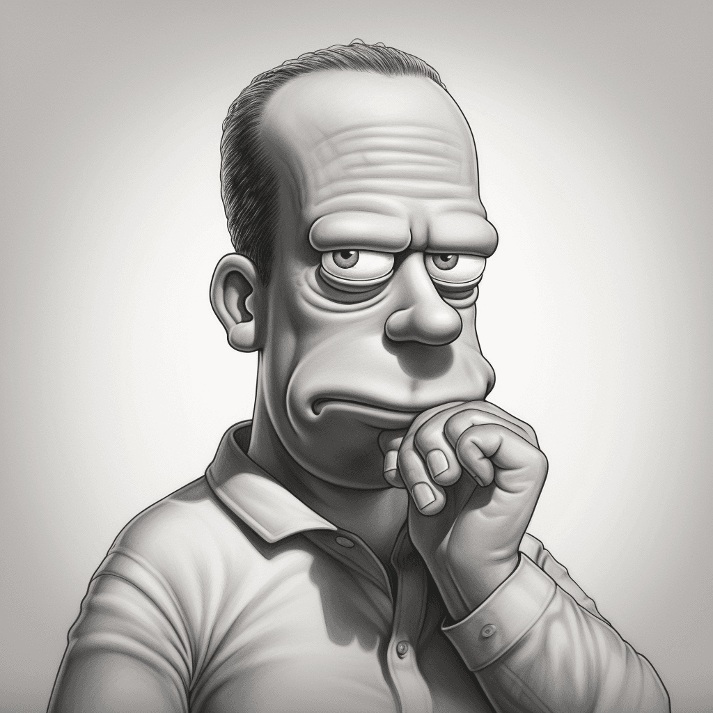 AI generated: caricature, homer simpson, hand-drawn, pencil