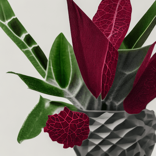 AI generated: a green plant sits in a white vase against a white wall, in the style of dark gray and maroon, excit...