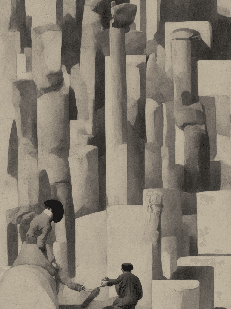 AI generated: coffee packaging with a romanian shepherd near the infinite column of Constantin Brancusi. the coffe...
