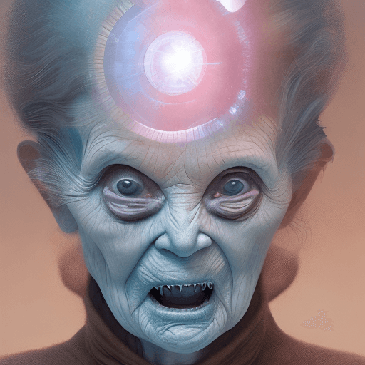 AI generated: a creepy old woman makes scary faces at the camera, in the style of video glitches, john harris, nar...