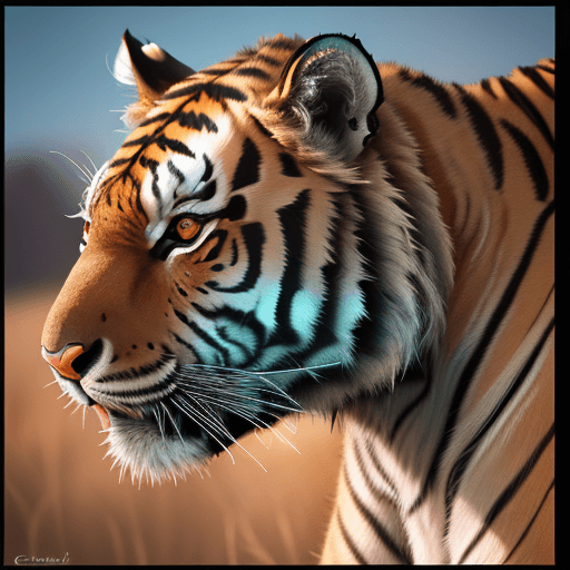 AI generated: 3d photorealistic photo, side profile of a tiger on the Serengeti, extreme close-up, in the style of...