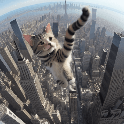 AI generated: a cat jump over empire state building