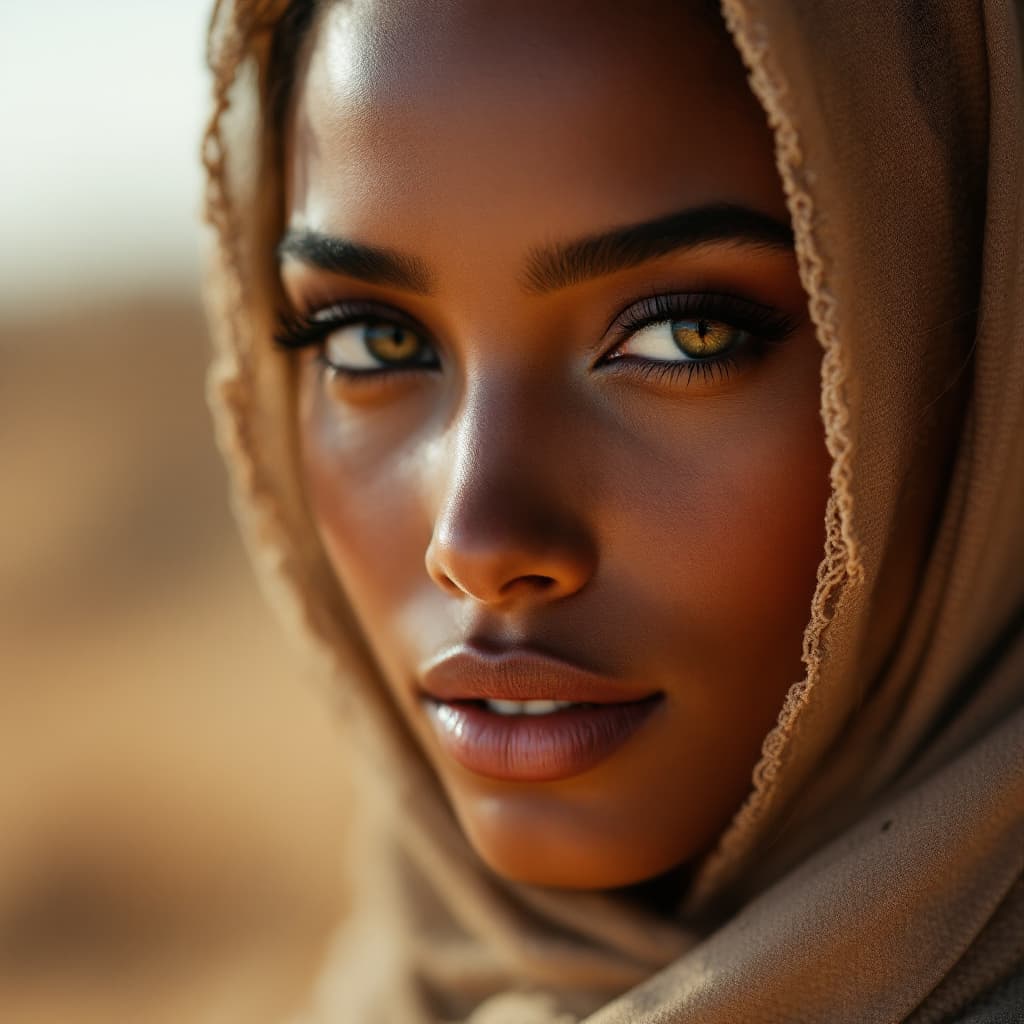 AI generated: high definition photo, stunning  north african model, close-up, in the style of north african beauty...