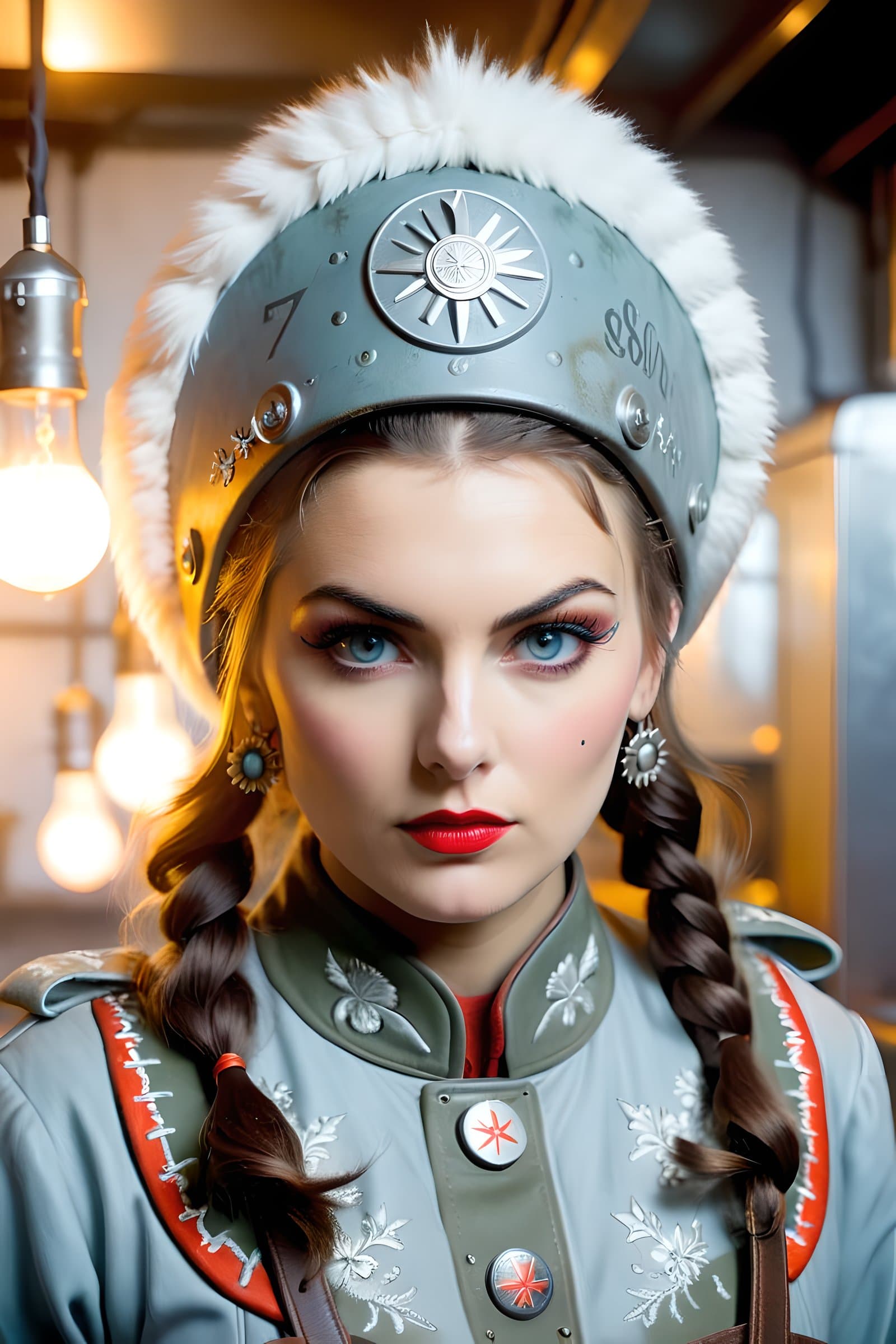 AI generated: postapocalypse, High detail RAW color Photo, closeup shot, of (rebellious 1950s Polish woman, wearin...