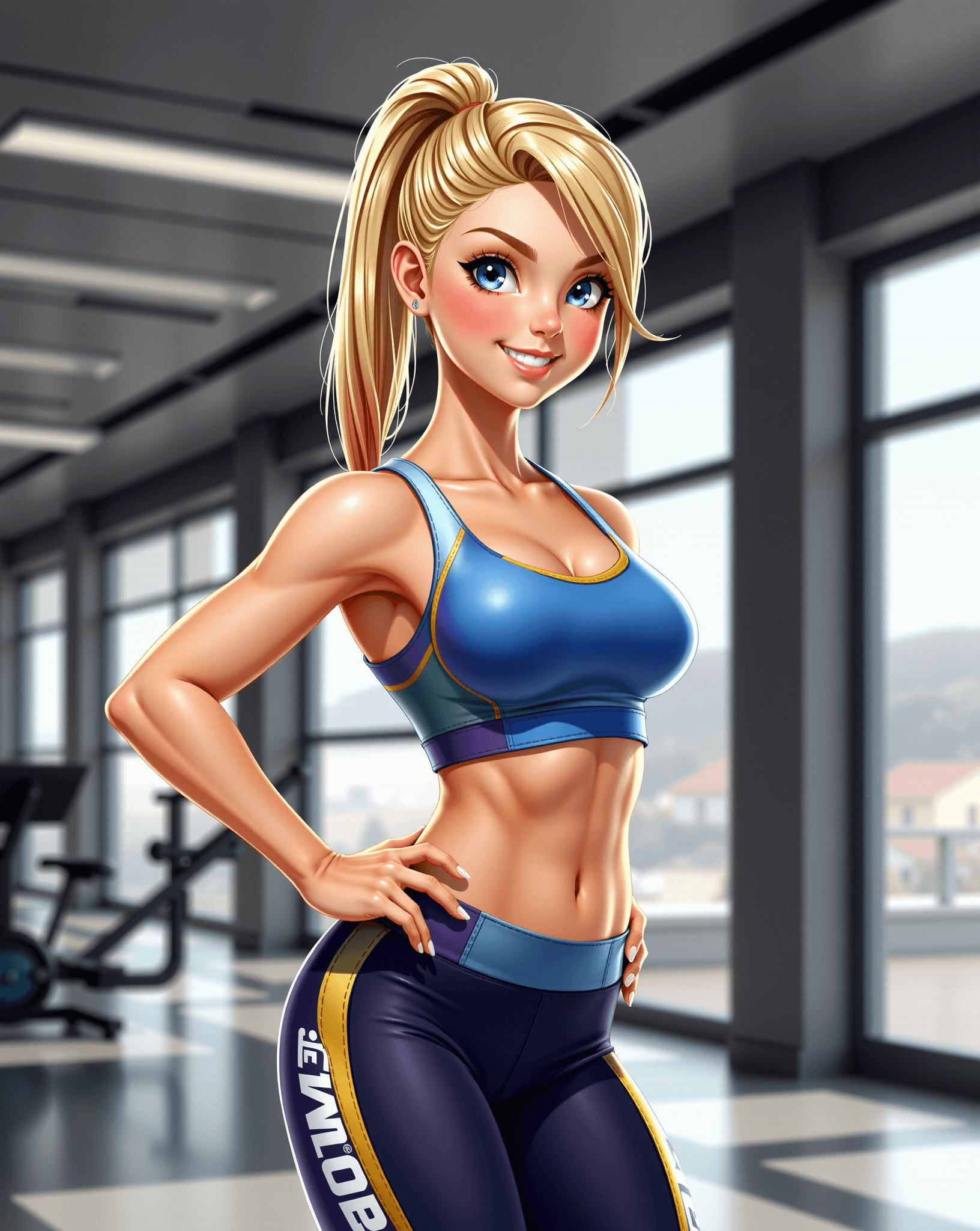 AI generated: Highly detailed, hyper-realistic full-body digital illustration of an 18-year-old blonde woman with ...