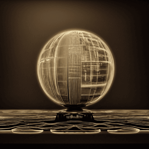 AI generated: complex portrait of a cyberpunk half sphere over a table, black plastic, symmetrical, fractal, ornat...