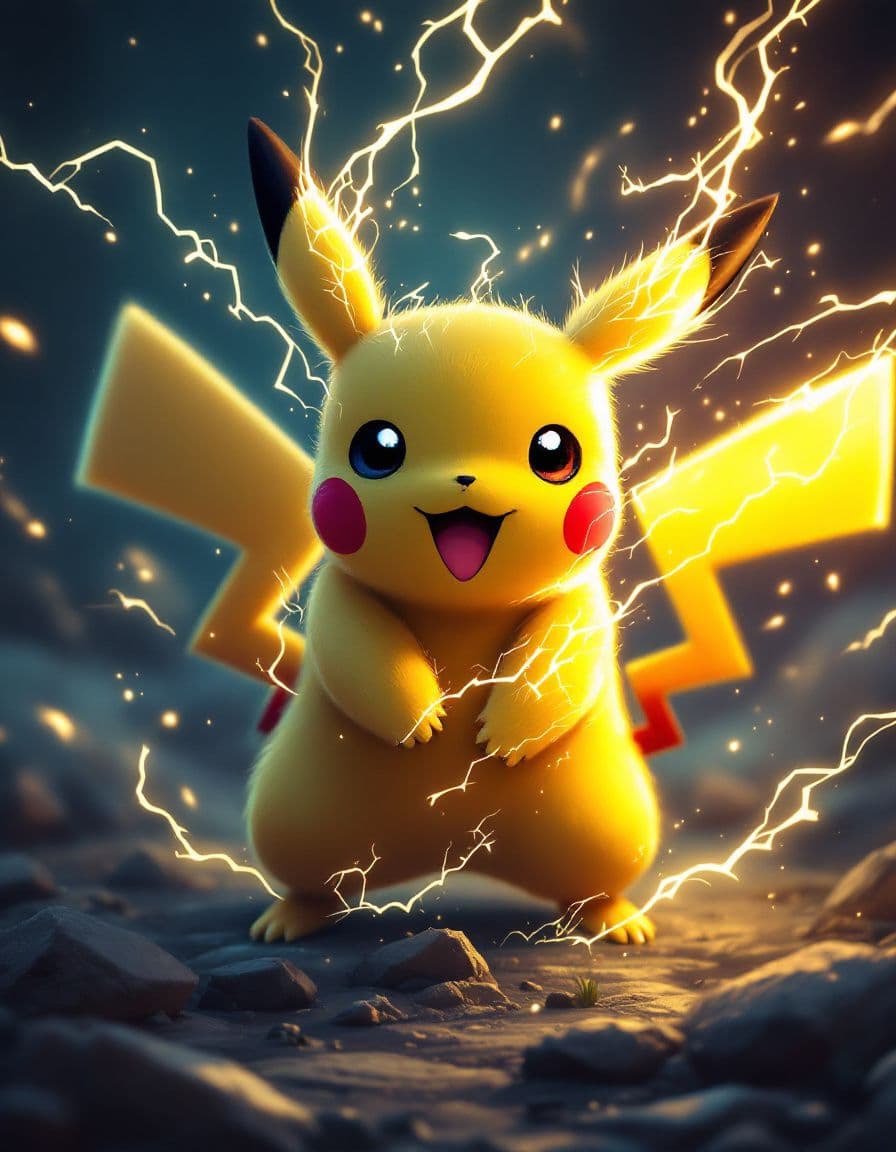 AI generated: pokemon wallpaper, Pikachu, hd background, in the style of chiaroscuro technique, suehiro maruo, ene...