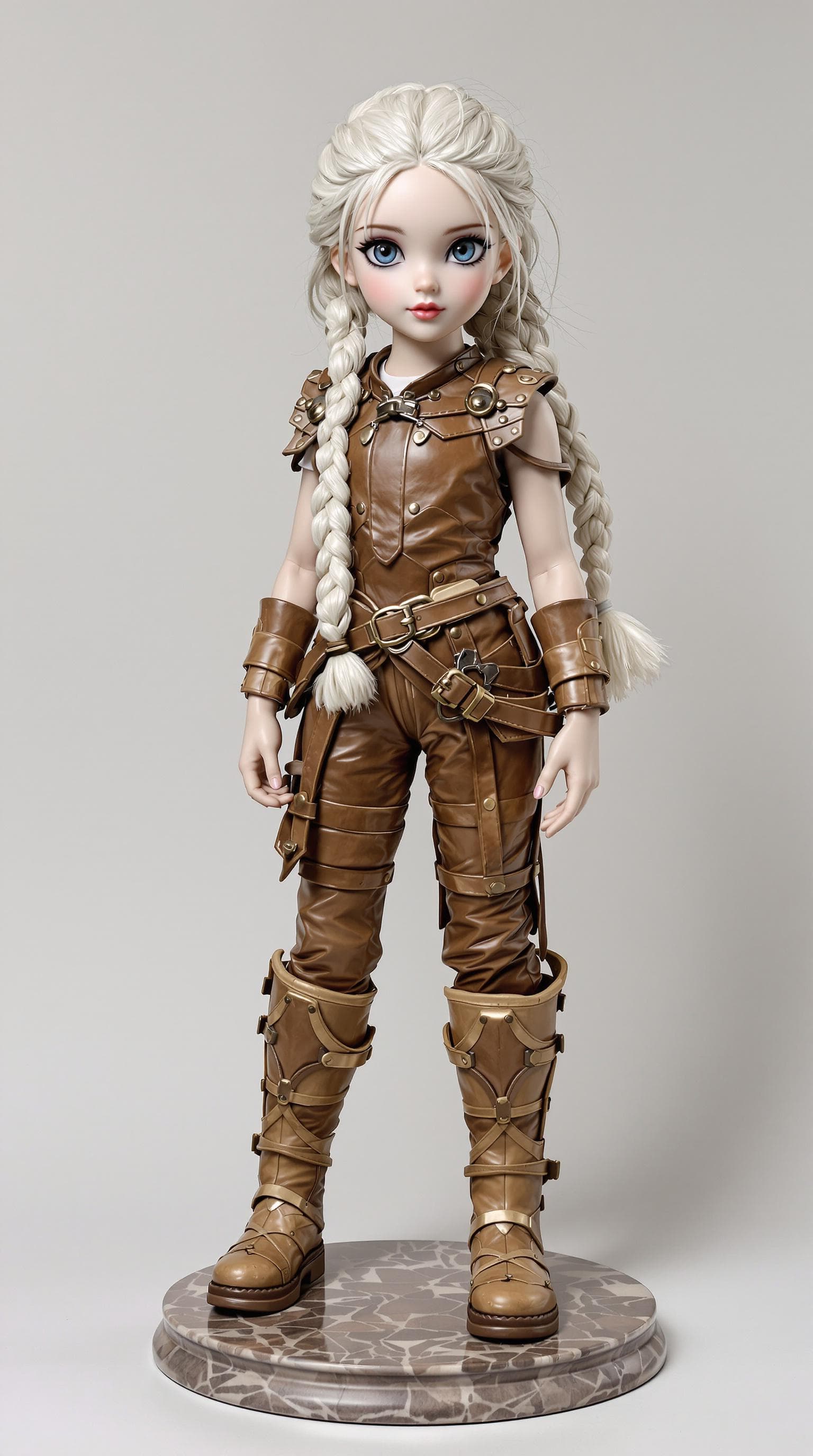 AI generated: professional photo of the most beautiful porcelain girl figurine, (age 7), Standing on a small marbl...
