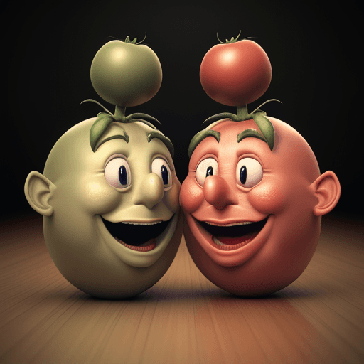 AI generated: Hyper realistic 3d render of one tomatoman talking and laughing to each other