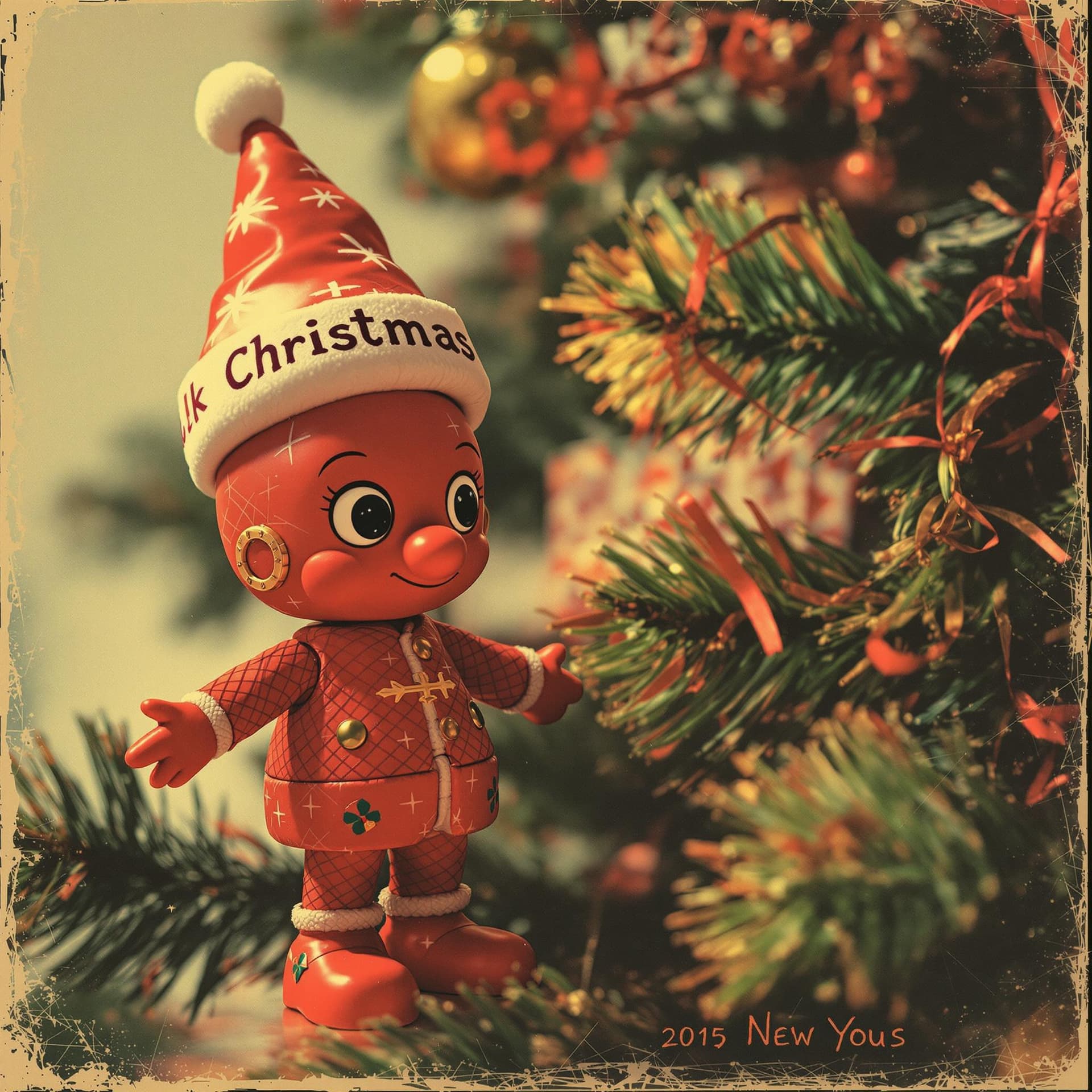 AI generated: in the style of rock album covers, Christmas tree toy close-up, red, vintage-inspired designs, detai...