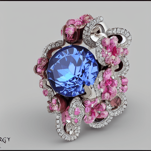 AI generated: a jewelry design,sakura-themed ring, gemstones and diamonds,luxury, closeup, product view,trending o...