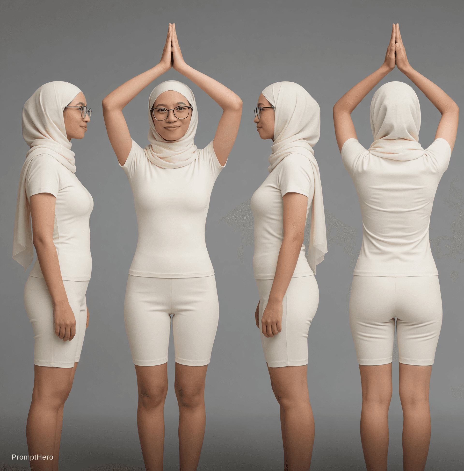 AI generated: Based on character sheet reference. Character put out both hands up. And back of hand touching toget...