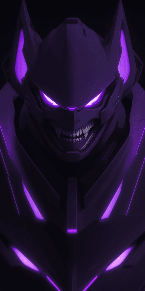 AI generated: anime spaceship, evil dark, violet lights, creative original innovative design, menacing, haunting, ...