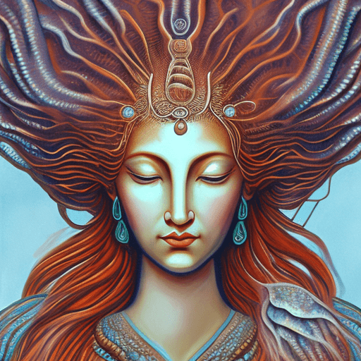 AI generated: Goddess close-up portrait ribcagel. jellyfish phoenix head,