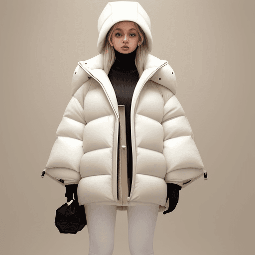 AI generated: The woman in the photo is standing against a beige background, a Tumblr personality. Her outfit cons...