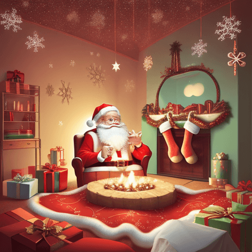 AI generated:  design, dreamy christmas, warmth, new year, success, hallucination, drugs, Santa, Evil
