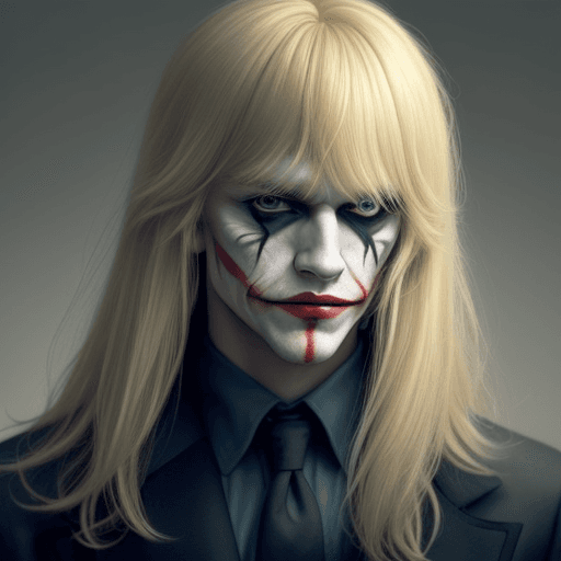 AI generated: a man with long blonde bangs and medium length blonde hair stands in the foreground of the image. he...