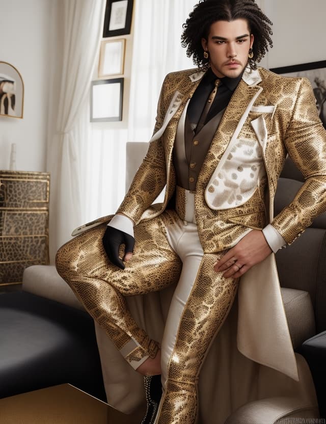 AI generated: A candid full body photo of an eccentric artistic modern ,( a strong Wrestler man  sparkling eyes in...