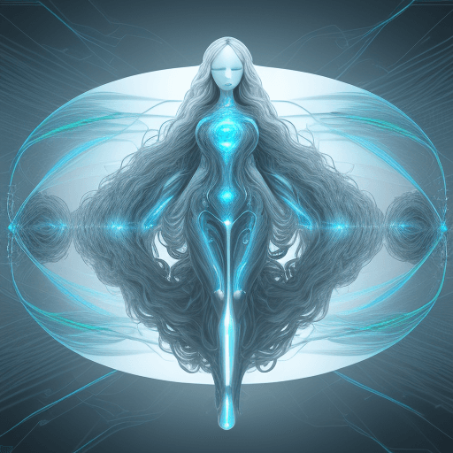 AI generated: Create an image of a human composed of digital wave flowing with the power of artificial intelligenc...