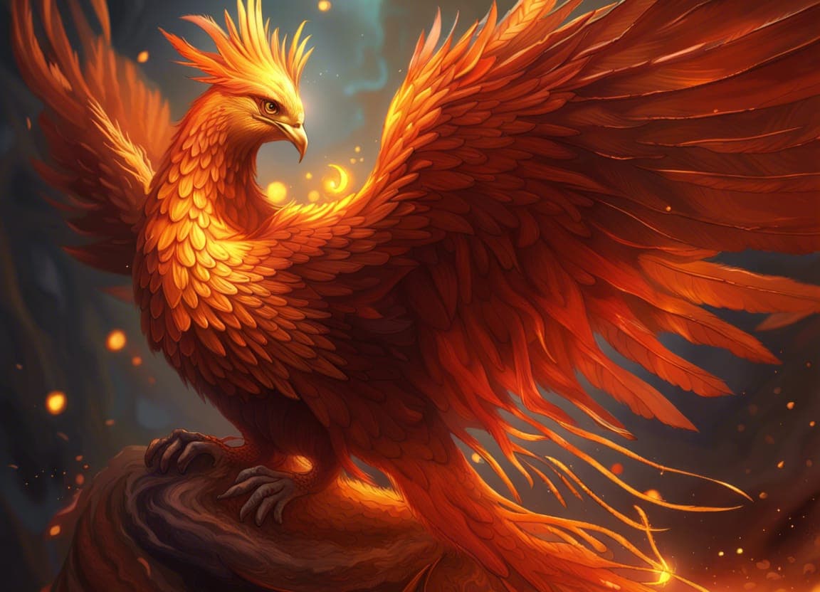 AI generated: A Phoenix with a Phoenix nest background, full body Phoenix concept, Phoenix features, elegant, perf...