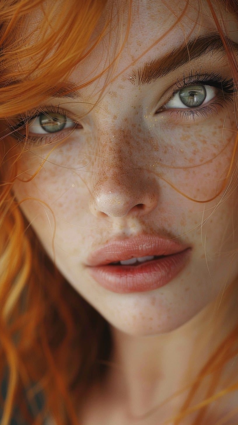 AI generated: Cinematic, realistic, close-up, cinematic documentary of a 22-year-old woman with vibrant red hair a...
