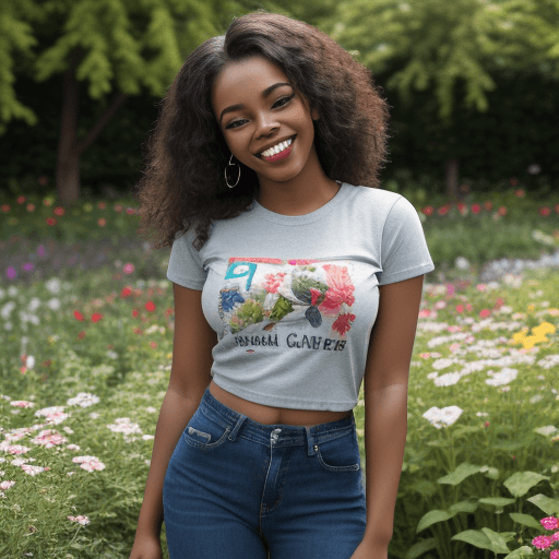 AI generated: High resolution photography photo A young black woman, full lips, smiling, very happy, t shirt and j...