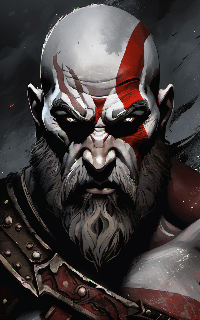AI generated: old kratos, the god of war, half body, extremely brutal epic composition, digital painting, (express...