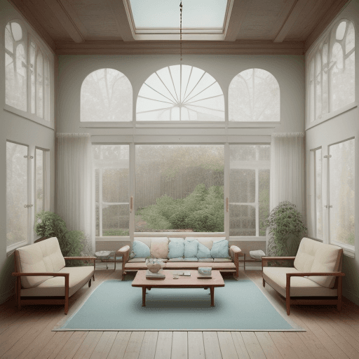 AI generated: High resolution photography interior design, dreamy sunken living room conversation pit, wooden floo...