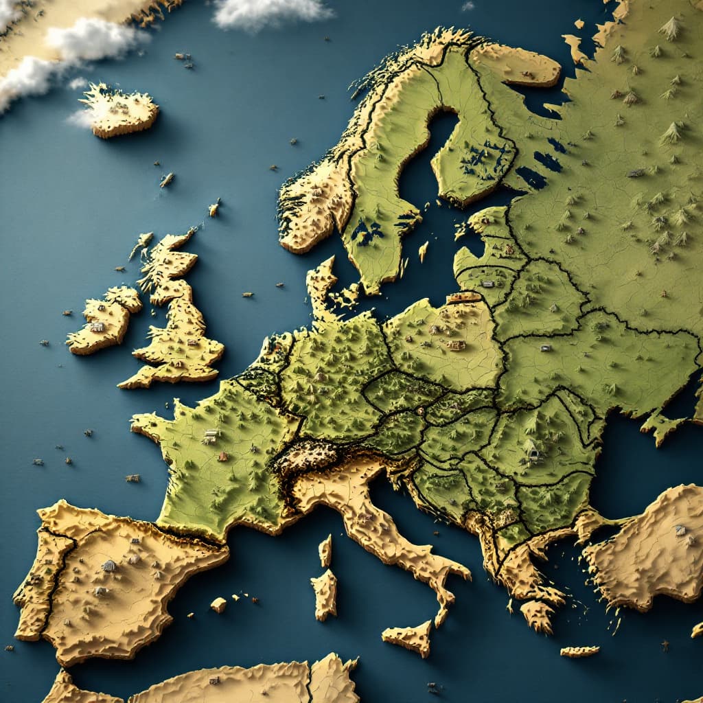 AI generated: Create a 3D detail war map of Europe circa 1942