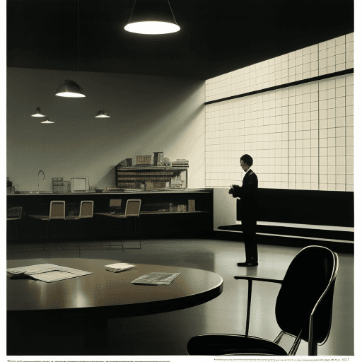 AI generated: photo of the ringgit fell downt, indirect lighting, AD magazine, Frank Lloyd, Eames, Mies van der Ro...
