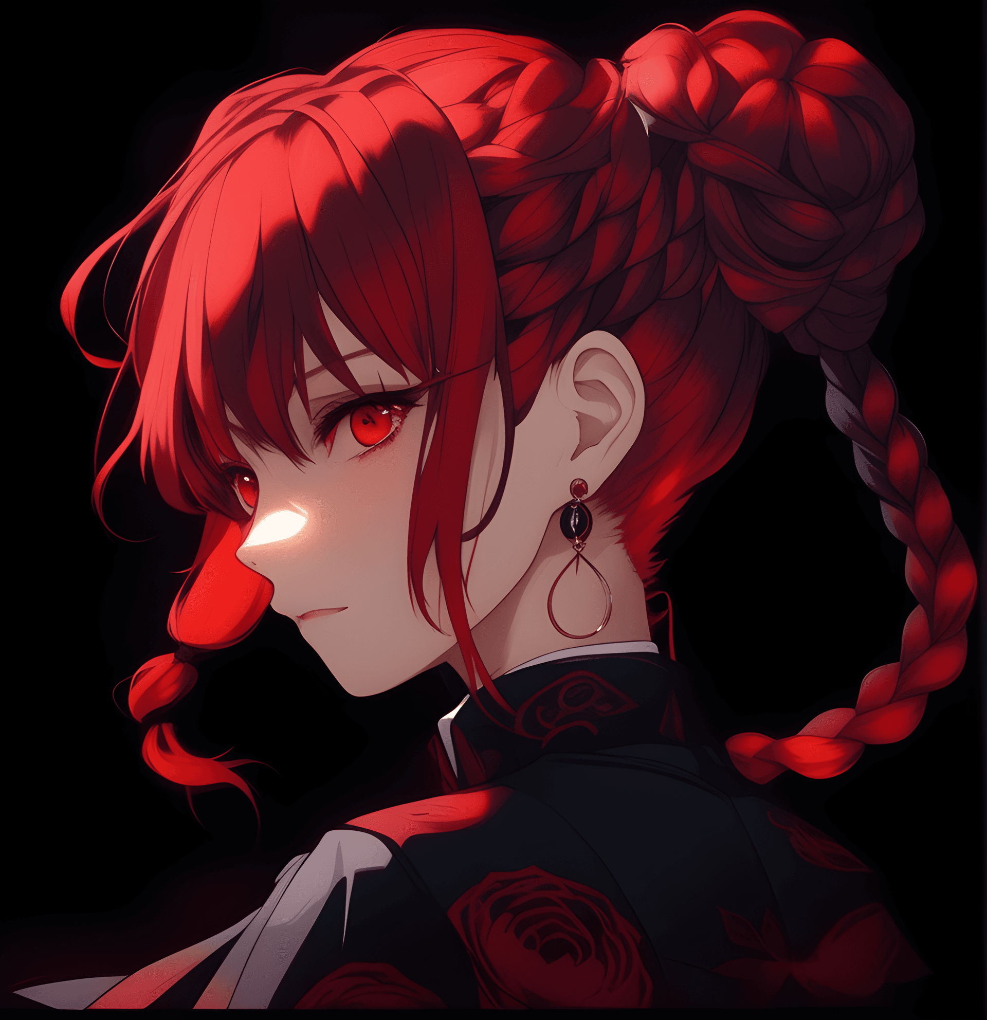 AI generated: a close up of a person with red hair, inspired by Munakata Shikō, trending on pixiv, gothic art, cri...