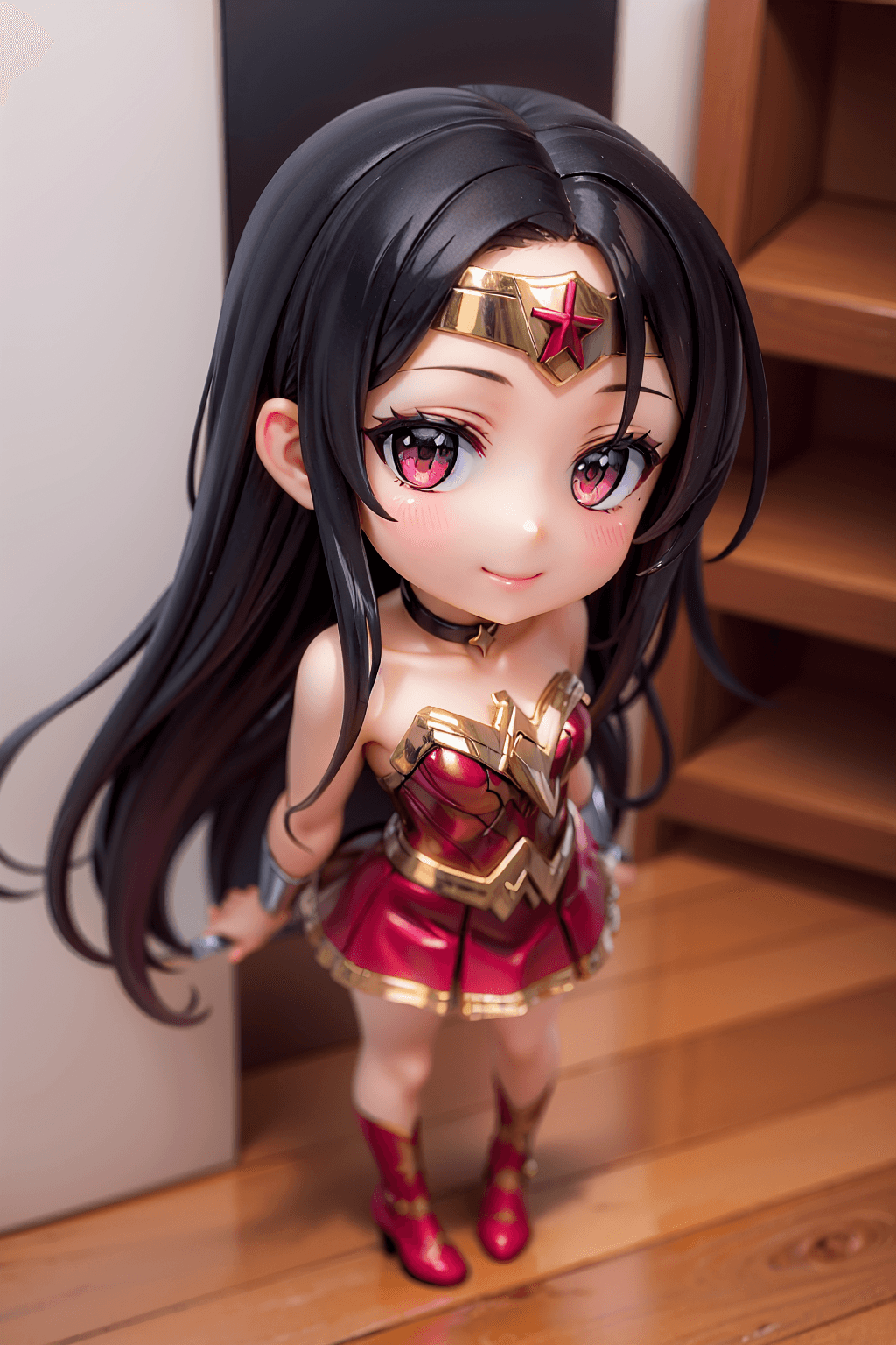 AI generated: ((chibi)), a cute goth girl, full-body, black long hair, smile:1
