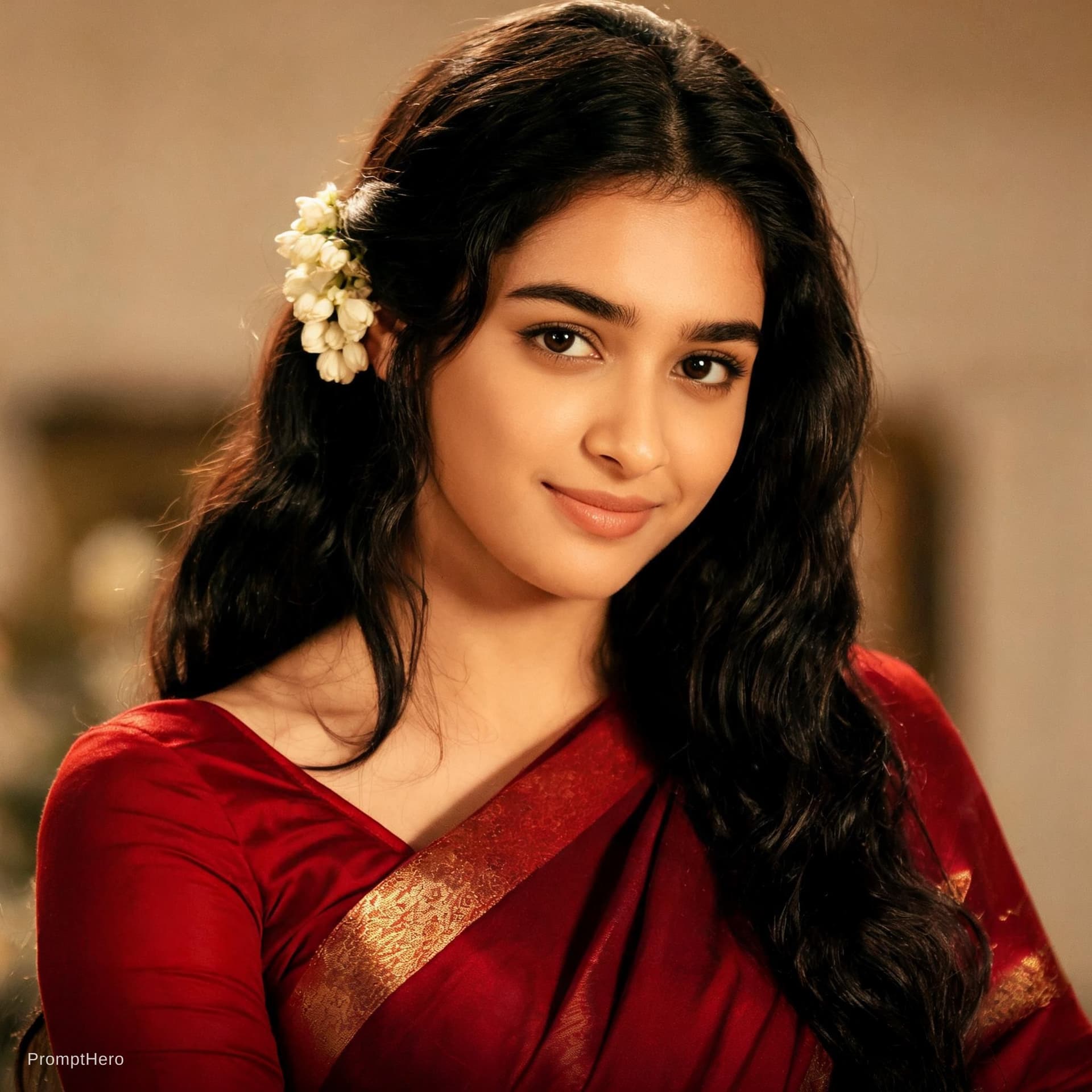 AI generated: Retro & Elegant Saree Portrait: "4k HD realistic, a stunning portrait of a young Indian woman with l...