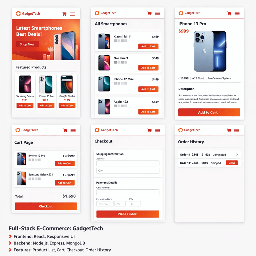 AI generated: Act as a professional UI UX designer.

Design a responsive e commerce website named GadgetTech.

Foc...