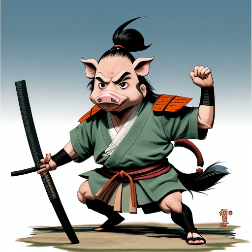 AI generated: wild pig samurai, Stan Sakai style