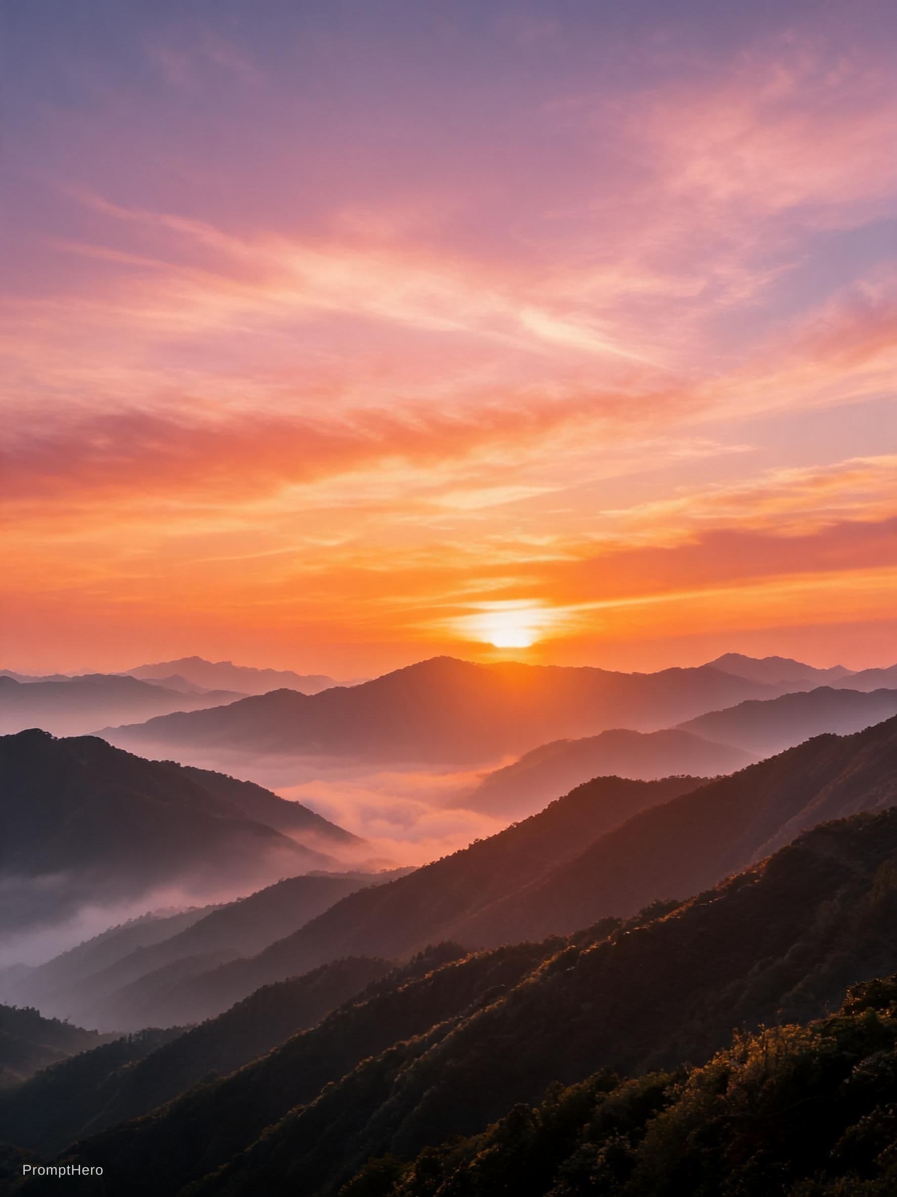 AI generated: A beautiful sunset at mountains 