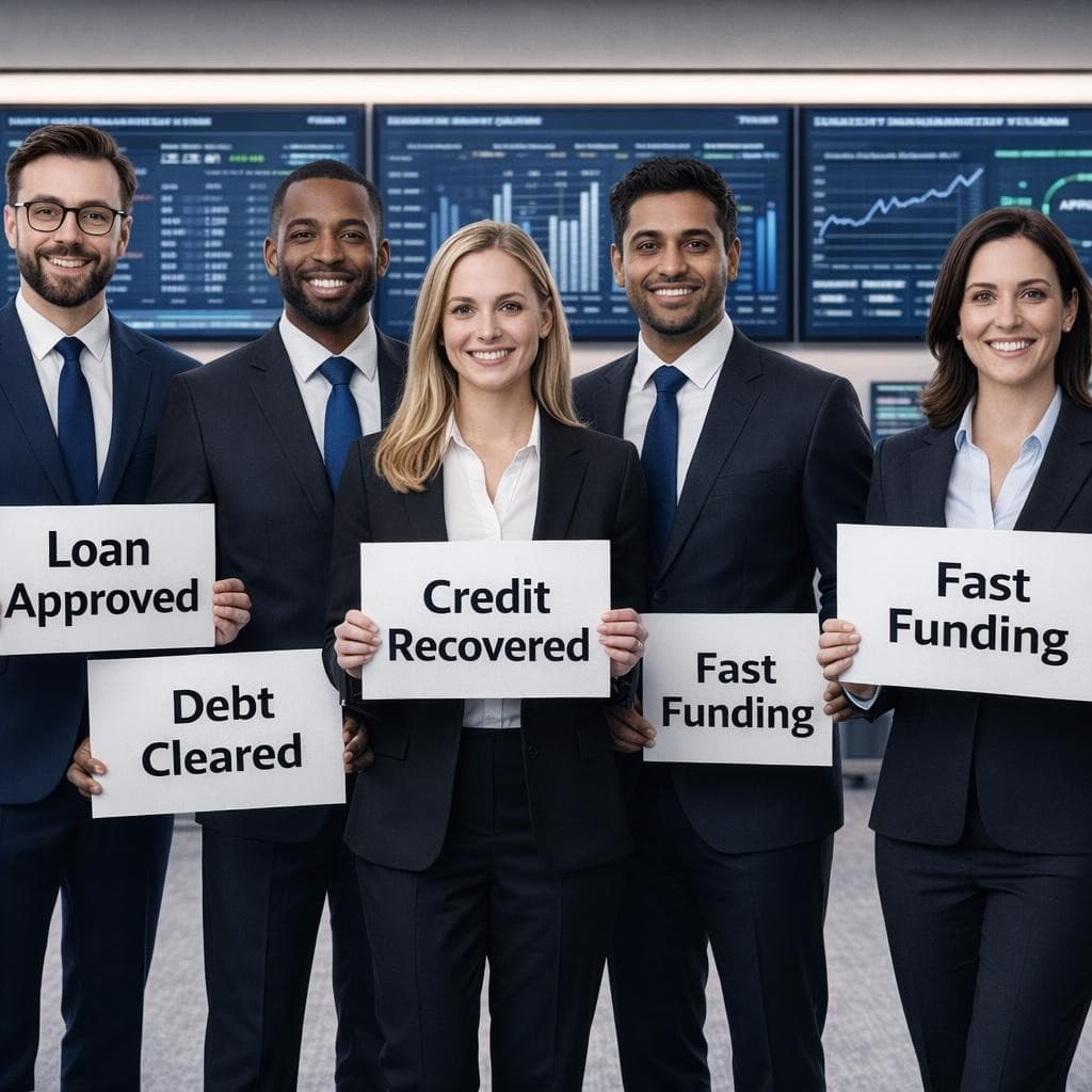 AI generated: A professional group of diverse financial advisors in a modern corporate office, smiling confidently...