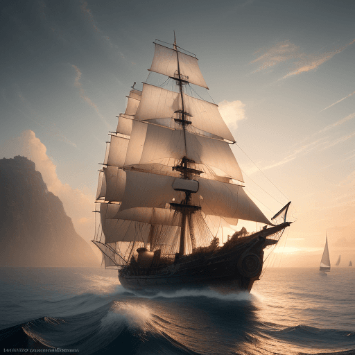 AI generated: Photo of a ultra realistic sailing ship, dramatic light, pale sunrise, cinematic lighting, battered,...
