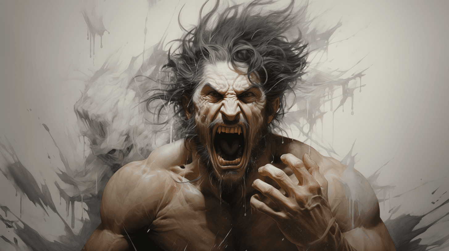 AI generated: Werewolf Transformation, An incredibly detailed image of a man in the throes of transformation into ...