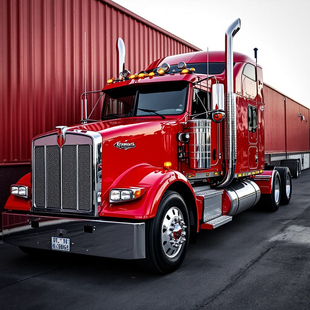 AI generated: camion kenworth rojo cofre abierto 