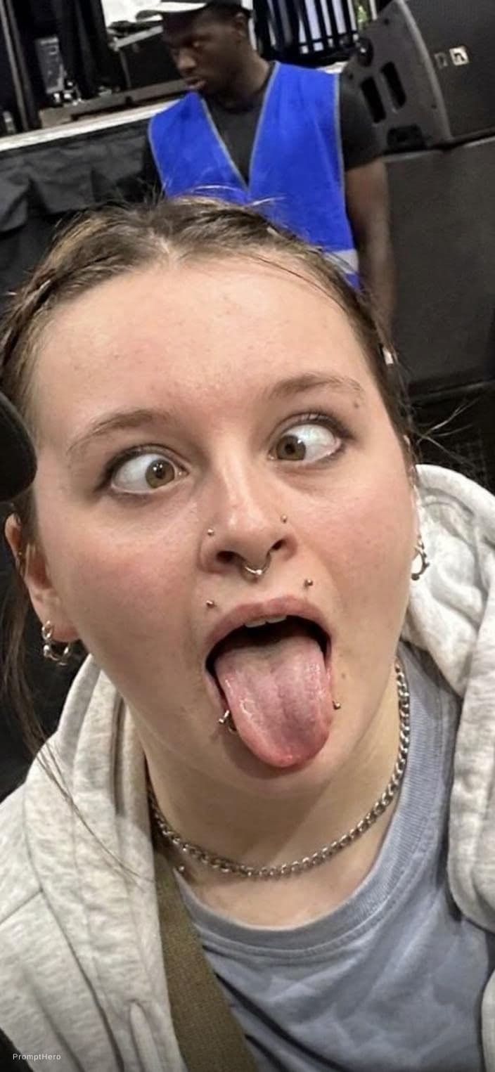 AI generated: Make me go cross eye with my mouth wide open and tongue stuck out 
