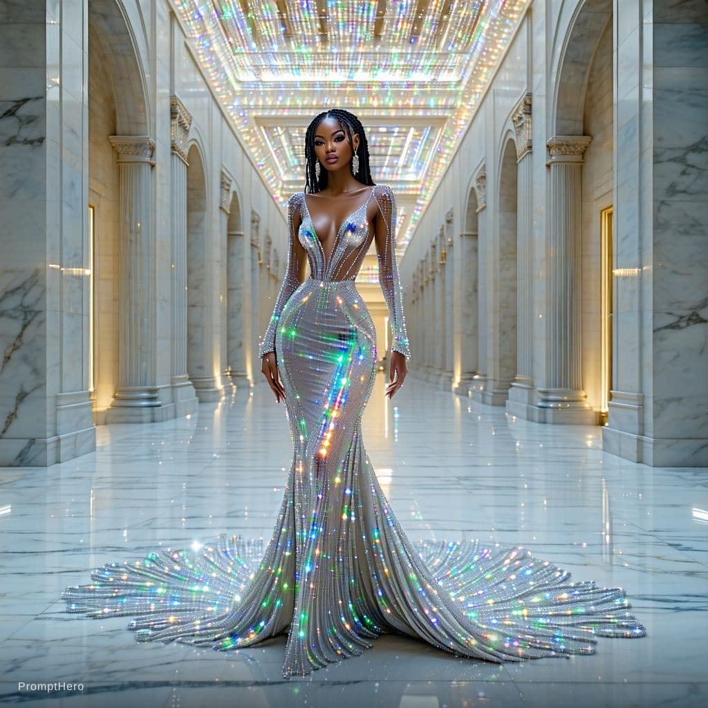 AI generated: masterpiece, gorgeous full body portrait of a gorgeous lady in outfit of crystals Swarovski, stunnin...