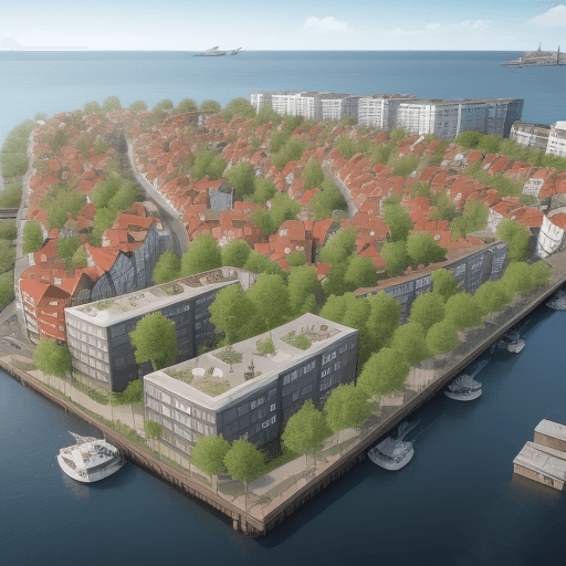 AI generated: Reimagine Västram Hamnen neighborhood more resilient, mores sustainable, more social and coliving sp...
