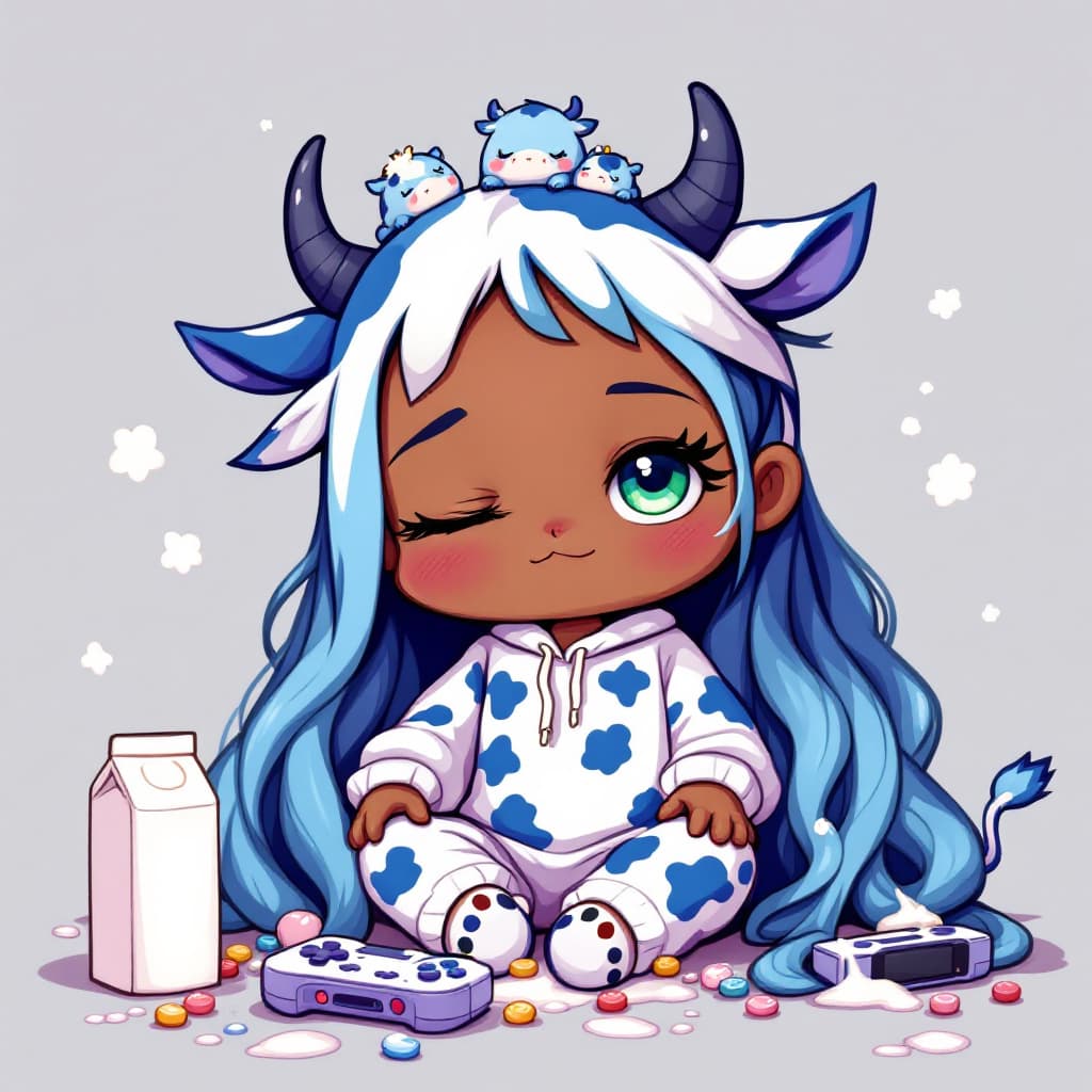 AI generated: Thick outline, best quality,grey blue theme,outline,
(chibi:1.2),(absurdly long hair,gradient hair:1...