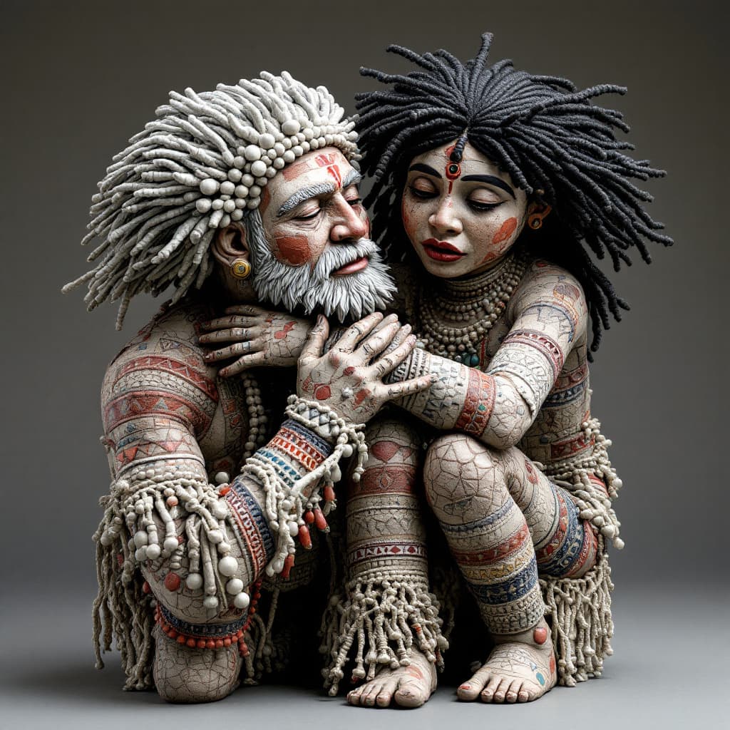 AI generated: Sculpture intertwined représents two culture first nations people and french colonizers réconciliati...