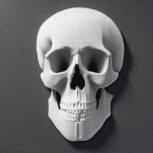 AI generated: symmetrical white 3d relief of skull on black board, no shadows, hyper realism, smooth, no boarder, ...