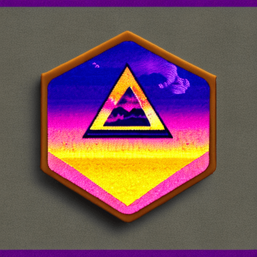AI generated: Triangle Vaporwave sunset logo patch with minimalis design, high quality, 